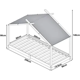[en.casa] Kinderbett Brome Hausbett 90 x 200 cm Kiefer grau grau
