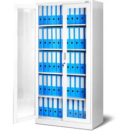 Jan Nowak Aktenschrank C012 Glasvitrine Büroschrank Universalschrank Flügeltürschrank Stahlblech Pulverbeschichtung abschließbar 185 cm x 90 cm x 40 cm (Weiß)