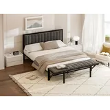 KLAM HOME Polsterbett Metallbett 140/160x200-cm mit klappbarer 39cm Endbank mit Stauraum (Jugendbett Doppelbett Samt Bettgestell aus Eisen), für Jugendliche und Erwachsene grau 160 cm
