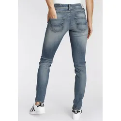 Slim-fit-Jeans HERRLICHER "GILA SLIM ORGANIC DENIM", Damen, Gr. 26, Länge 32, blau (blau sea 879), Denim/Jeans, Obermaterial: 97% Baumwolle, 3% Elasthan, leichte Abriebeffekte, vintage, casual, slim fit lang, Jeans, umweltfreundlich dank Kitotex Technology