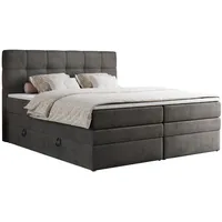 Mks möbel MKS Boxspringbett Dunkelgrau, 2-Sitzer, H3, Rechteckig, 180x200