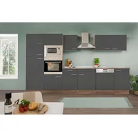 Respekta Küchenzeile ohne E-Geräte 340 cm Grau Seidengl.-Eiche York