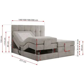 MKS Meble MKS Boxbett, Hellgrau Textil, 2-Sitzer, H4 7-Zonen Rechteckig, 180x200 cm Schlafzimmer, Betten, Boxspringbetten