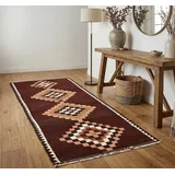 KUHFELL online & NOMAD Orientteppich Vintage persischer Kelim Teppich Läufer Braun 210 x 110 cm Wolle, Handgewebt