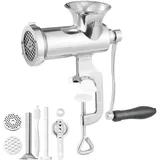 Vevor Manuelle Fleischwolf Hand Fleischwolf 304 Edelstahl, 5 & 8 mm Schneidplatten Fleischwolf Manuelle Fleischmaschine mit Wurstrohr, Geeignet für Fleisch Gemüse Schleifen und Wurstfüllung Silber