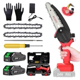 Mini Kettensäge mit Akku Und Ladegerät, 6 Zoll 800W Akku Kettensäge Elektrische mit Öler Einhand Akku Astsäge mit Zwei Akku und 2 Ketten für Garten Astschere Holzschneiden,Red mini chainsaw