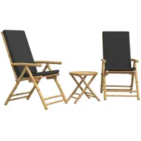 vidaXL 3-tlg Bistro-Set Klappbar mit Dunkelgrauen Kissen Bambus Modell 2