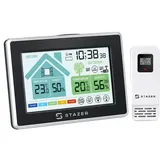STAZER ClimatiQ Funk Wetterstation mit Außensensor, Thermometer und Hygrometer Innen/Außen, LED Uhr mit Wecker, Schimmelwarnung, Großes beleuchtetes Display