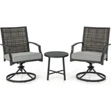 Costway Rattan Gartenmöbel Set, Balkonmöbel inkl. 2 Stühle mit Drehfunktion, Kissen & Tisch, Balkonset, Terrassenmöbel, Gartengarnitur, Sitzgruppe - Braun/Schwarz/Grau