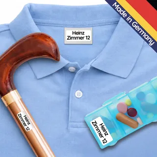 Wäscheetiketten für Pflegeheime & Altenheime (120 Stück, Weiß) - Namensschilder für Kleidung und Gegenstände sind waschmaschinenfest, Personalisiert zum Aufkleben