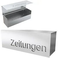 Mocavi Zeitungsfach XXL mit Deckel Edelstahl rostfrei & wetterfest moderne Design-Zeitungsrolle eckige Zeitungsbox Schriftzug 'ZEITUNGEN' hochwertig für Outdoor MOCAVI ZF 2b Regenschutz
