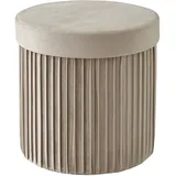 Relaxdays Hocker Samt, Sitzhocker mit Stauraum, gepolstert, faltbar, HxD: 38 x 38 cm, runder Beistellhocker, beige