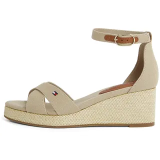 Tommy Hilfiger Damen Wedge Sandalen Flag Criss-Cros Mid mit Knöchelriemen, Beige (Horseradish), 39