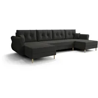 ALTDECOR Ecksofa mit Schlaffunktion und Bettkasten Polstercouch in U-Form, rückenecht gepolstert, ideal als Gästebett - APOL-U - 300x140x93cm Grau