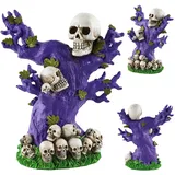 JWTRSVTY Halloween Dekoration Totenkopf, Lila Baum mit Skelett Ornament Harz, Schädel Halloween Deko, für Innen Außen