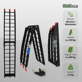 Baumarktplus TRUTZHOLM 2 x Auffahrrampe klappbar 180 cm Traglast 680 kg Alu schwarz geriffelte Einzelstäbe Verladerampe
