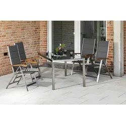 MERXX Gartenmöbelset »Ferrara«, 4 Sitzplätze, Edelstahl/Textil/Akazienholz - silberfarben