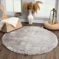 Hochflor-Teppich SANAT "Porto", grau, H:45mm Ø:120cm, Kunstfaser, Teppiche, Wohnzimmer, Langflor, Shaggy Teppich