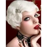 Salaibs Weiß 20er Jahre Perücke Weiße Kurze Lockig Perücken für Frauen 1920er Jahre Figer Welle Perücke Synthetische Hitzebeständige Faser Cosplay Kostüm Halloween Haar Perücken