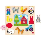 JUMBO Spiele Goula D53025 - Holzpuzzle Silhouetten Bauernhof, 12-teilig