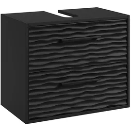 Badplaats Waschbeckenunterschrank Etna 60 x 35 cm Schwarz Matt - Hängender Badezimmerschrank mit 2 Schubladen und Montagematerial