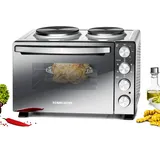 Rommelsbacher Kleinküche KM 3300-2 Gussheizplatten, 30 Liter Backraum, Oberhitze, Unterhitze, Umluft, Drehspieß, 3 Einschubebenen, Doppelverglasung, Spiegelglas-Front, 3250 Watt, silber/schwarz