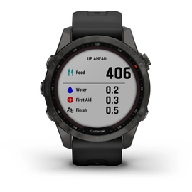 Garmin fenix 7S Sapphire Solar schiefergraues DLC-Titan Kunststoffarmband schwarz