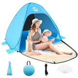 LuxusKollektion Strandmuschel Strandmuschel Pop Up Zelt für 2-3 Personen UV50+ Schutz QLabel Sun blau