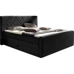 Boxspringbett PLACES OF STYLE "Atlanta", schwarz, B:200cm L:221cm, Stoff, Massivholz, Kunststoff, Komplettbetten, Boxspringbett, inklusive Topper und Bettkasten