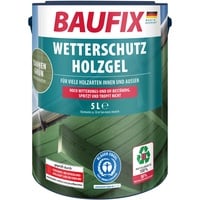 Baufix Wetterschutz-Holzgel tannengrün, seidenglänzend, 5 Liter, Holzlasur, tropfgehemmte Holzlasur, für alle Holzarten, witterungsbeständig
