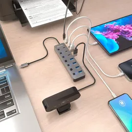 AISENS ASUC-8P044-GR USB-C, 8 Ports), USB Hub, Grau,