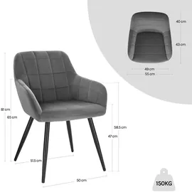 Woltu Esszimmerstuhl Samt dunkelgrau 4er Set