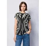 street one studio STREET ONE STUDIO, Damen, Gr. 40, schwarz, Stoff, 65% Viskose, 35% Polyester, bedruckt, normal normal, Rundhals, abgesteppt, Shirts, mit Rundhalsausschnitt