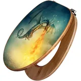 Banjado Design WC Sitz Bambus Toilettendeckel Toilettensitz Bambus Holz Klodeckel WC-Sitz Universal Scharnieren Motiv Drachen