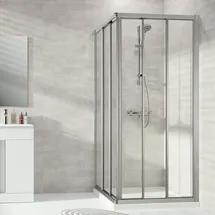 Hüppe Alpha 2 Schiebetür, für Eckeinstieg, A22602087322, Duschkabine: Profilfarbe silber matt Glas ESG klar mit ANTI-PLAQUE