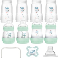 MAM Easy Start Anti-Colic Set, mitwachsende Baby Erstausstattung mit Schnuller, Flaschen & Griffen, Baby Geschenk Set, ab Geburt, blau