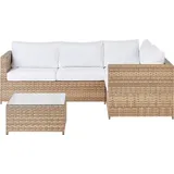 Beliani Avola Loungeset Rattan hellbraun/cremeweiß