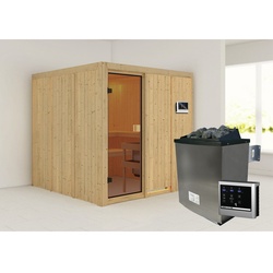 KARIBU Sauna »Oulu«, inkl. Saunaofen mit externer Steuerung, für 5 Personen - beige