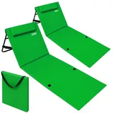 DEUBA Detex® 2x Strandmatte mit Rückenlehne Gepolstert Grün Sonnenliege klappbar Uv-beständig Tasche Reißverschluss Kissen Tragegurt Garten Camping Picknick Liegematte 158x56cm