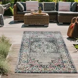 Teppich-Traum orientalischer Vintage LÄUFER für In- & Outdoor Blumenmotiv grau blau Größe 60x110 cm