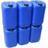kanister-vertrieb® 6 Stück 25 Liter 25 L Kanister Camping Outdoor Wasserkanister lebensmittelecht Farbe blau inkl. Etikett (6x25 knb) - Blau