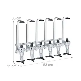 Relaxdays Barbutler Wand, Portonierer für 6 Flaschen, Profi Portionierer 3 cl, Bar Accessoire, HBT: 53x36x11 cm, silber