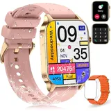 Smartwatch für Damen und Herren, Smartwatch mit Anrufen, Bluetooth,wasserdicht, IP68, Herzfrequenzmonitor, Schlaf, Kalorien 100+Sportmodi, Android... - Rosa