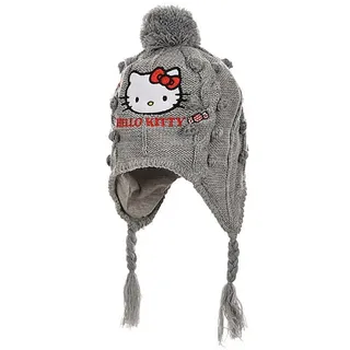 Hello Kitty Strickmütze Babymütze mit Zöpfen & Jersey Futter Gr. 48-50 cm grau 48 cm