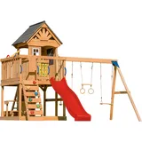 Axi Jack Spielturm aus Holz mit Doppelschaukel und Trapez, Braun – Rote - 2 Schaukeln. Rutsche, Rot ROT Junior