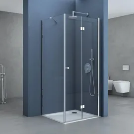 SoGood doporro Eck-Duschkabine Eckdusche mit Falttür Ravenna27 90x80x190cm Duschabtrennung ESG-Sicherheitsglas Klarglas inkl. Easy-Clean-Beschichtung - Transparent