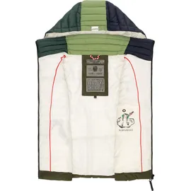 Navahoo Damen Steppweste leicht mit Abnehmbarer Kapuze Colourblocking-Stil Shadaa Multikulti Multicolour Green Forest Gr. S - S
