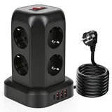 Glovios Mehrfachsteckdose mit USB, 8 Fach Steckdosenleiste mit Schalter Mehrfachstecker, Mehrfachstecker Überspannungsschutz, Steckerleiste mit 1.8M Verlängerungskabel, Steckdosenturm