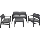 Dmora Outdoor-Lounge-Set Dauter, Gartengarnitur mit 2 Sesseln, 1 Sofa und 1Couchtisch, Sitzecke in Rattan-optik mit Kissen, 100 % Made Italy, Anthrazit - Schwarz