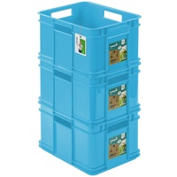 3x Euro Stapelbox 16l - 35 x 27 x 21 cm – Eco Aufbewahrungsbehälter Euro-box Stapelkasten Transport Eurobehälter aus PP, Sky Blue